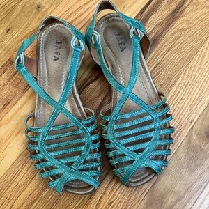 Jafa Teal Sandals Women’s Size US 7.5 EU 38 Strappy Leather Turquoise